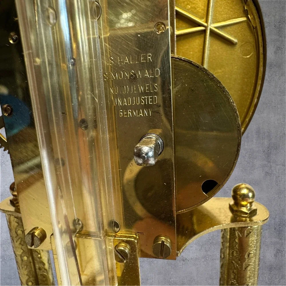 Haller Anniversary Clock Vintage‎ Gold Tone Glass Dome West Germany - Needs Work